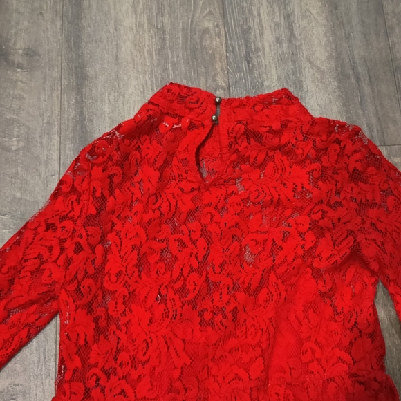 Free People Hearts Delight Red Lace Long Sleeve Dress - Picture 8 of 9